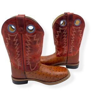 Smoky Mountain Youth Boy's Cheyenne Red Square Toe Boots Ostrich Print Size 4‎ R